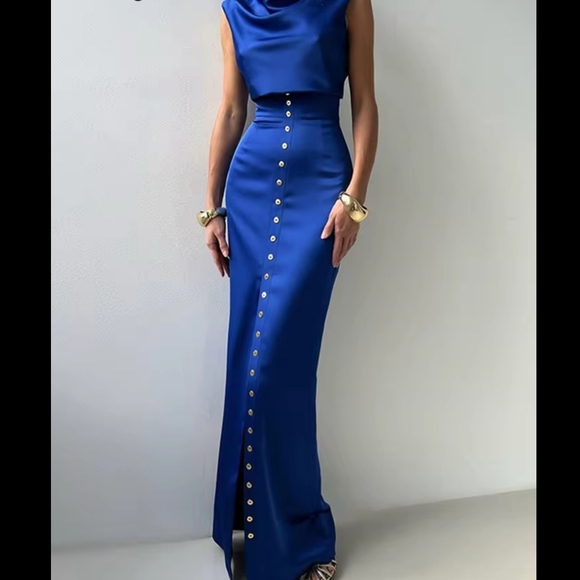 Tops - Elegant Crop Top Skirt Set Women Turtleneck Sleeveless Vest High Waist Button